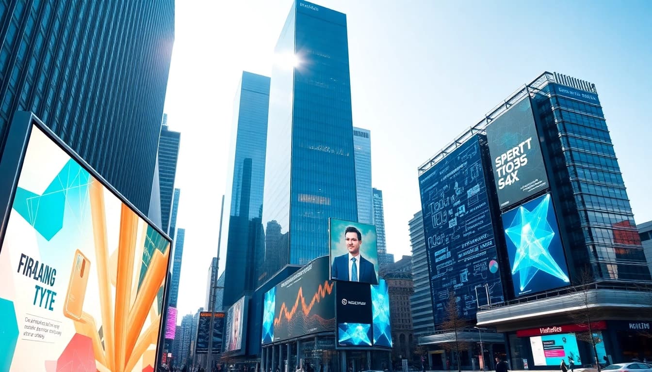 Analiza rynku technologicznego 2025 z futurystycznym miastem i nowoczesnymi technologiami.