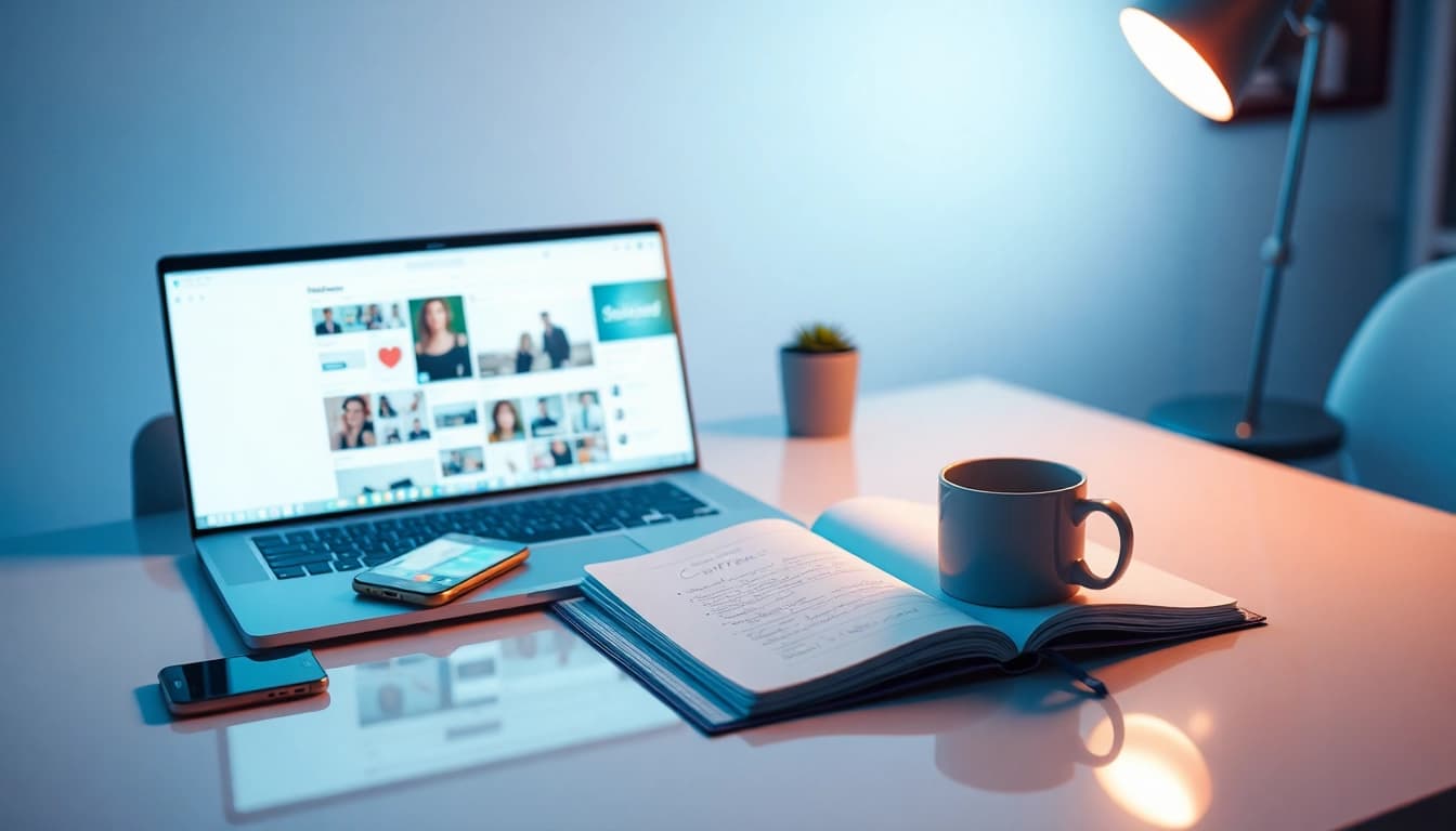 How to find OnlyFans page from social media depicted in a modern workspace with social media elements.