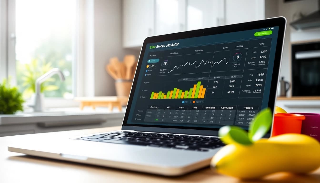 Calculate your macros using the engaging and detailed macro calculator interface on a laptop.
