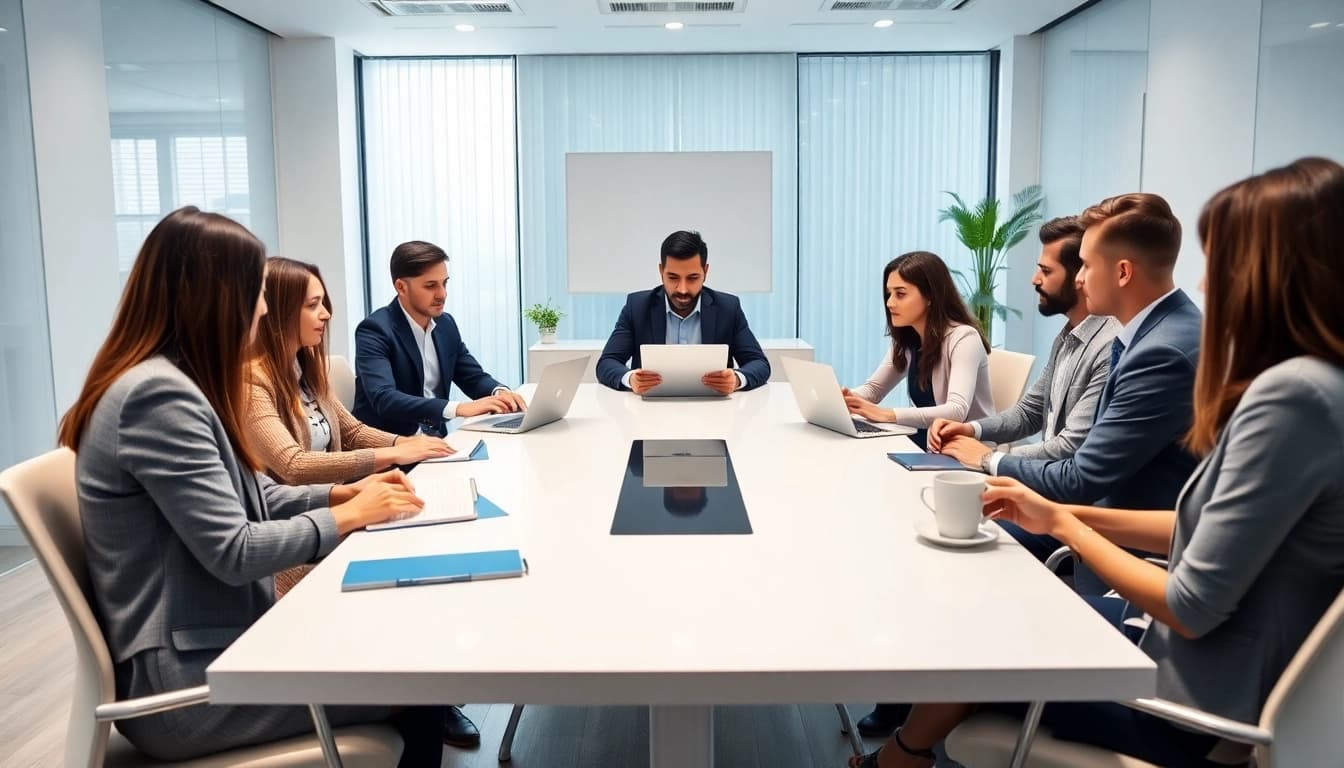 Engaging discussion on USA LLC company registration in a modern business office setting.