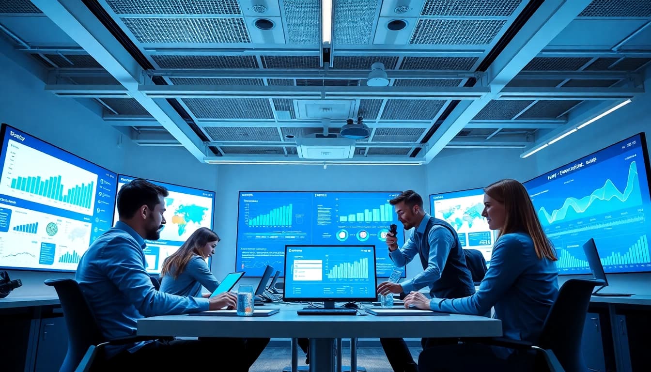 Utilize ai enterprise search tools in a modern office setting to enhance productivity and collaboration.