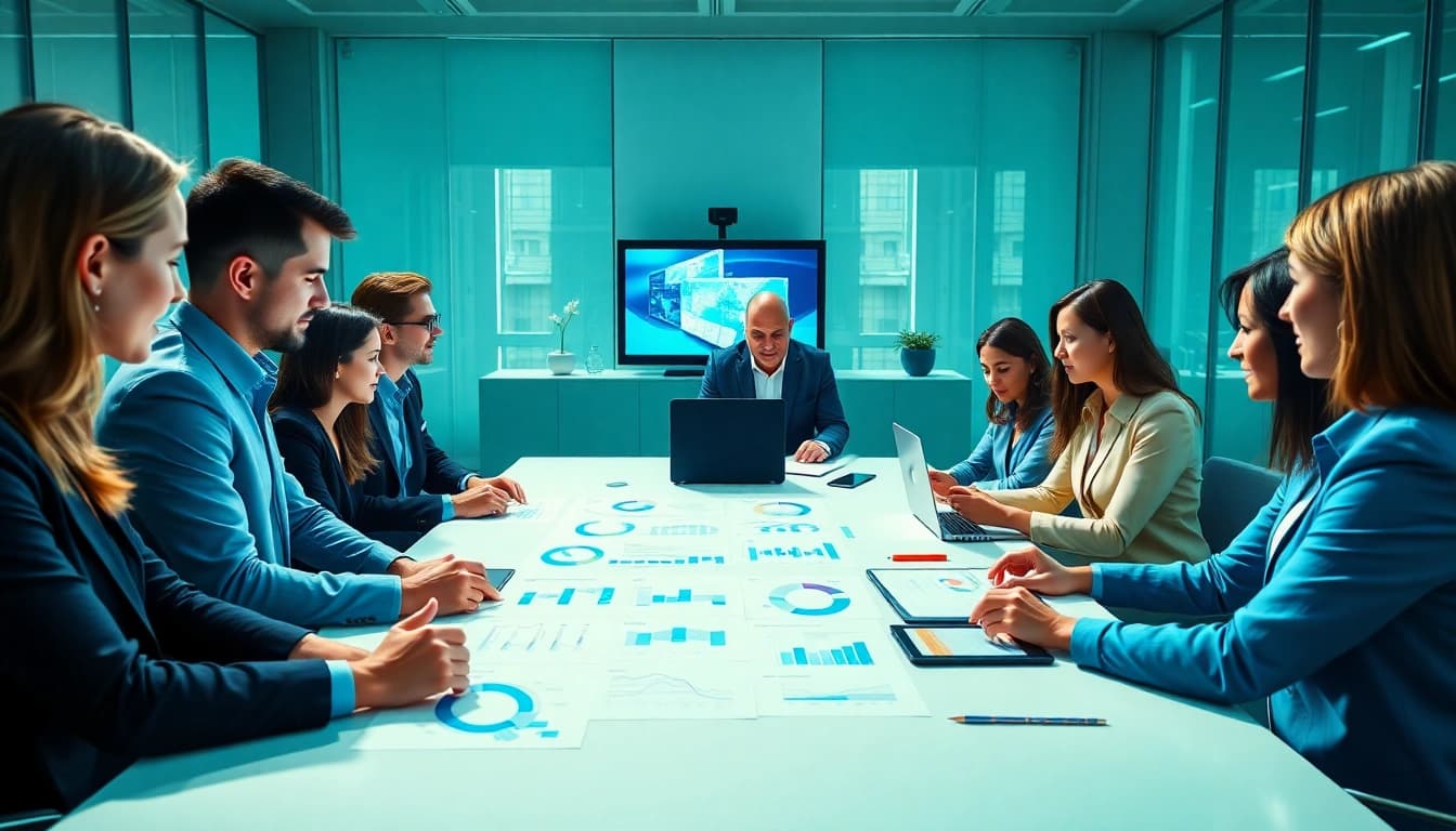 Team strategizing Acquisition Planning with documents at a conference table.