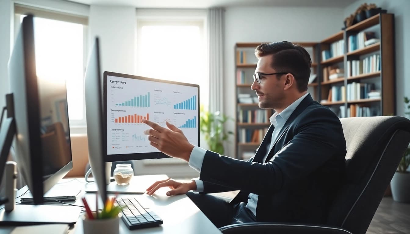 Analyze data to find competitor pricing in a modern office environment, focusing on analytics and strategy.