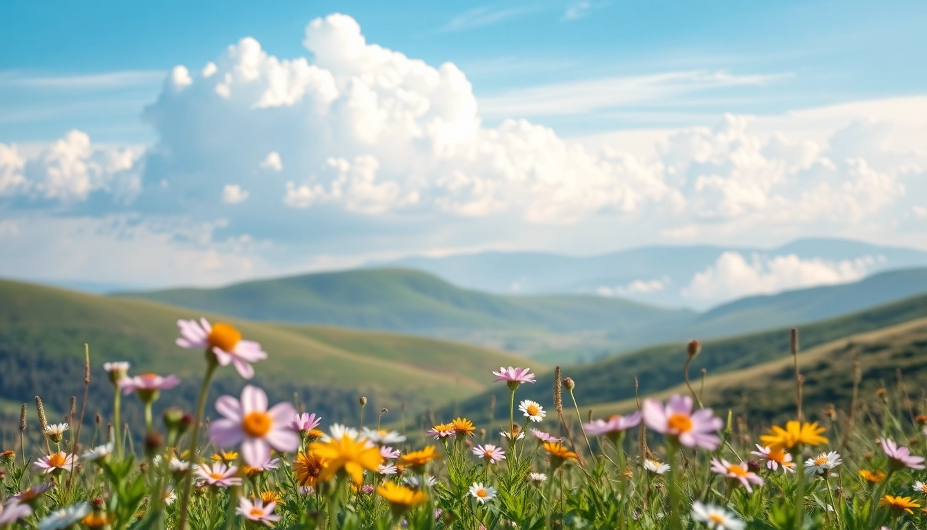 Visualize seedream in a vibrant landscape filled with wildflowers and serene clouds.