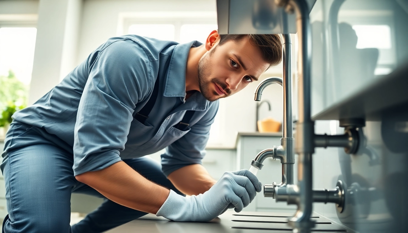 Find a reliable plumber near me inspecting kitchen plumbing details.