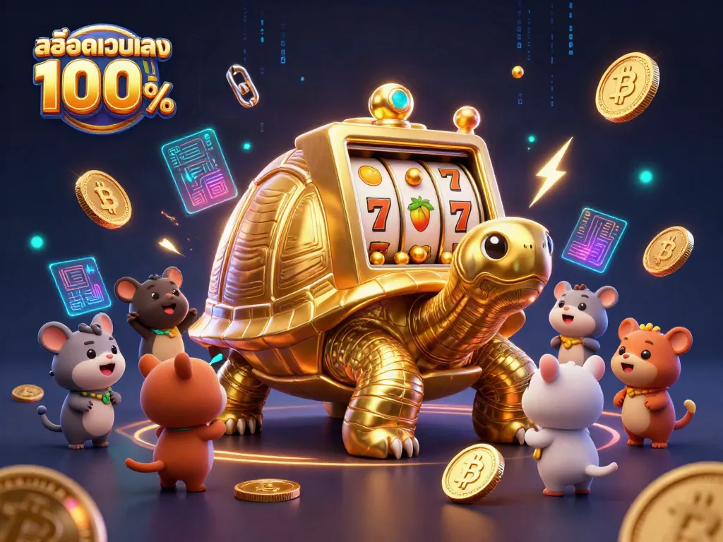 เล่นสล็อตเว็บตรง 100% โดยมีเต่าทองและสัตว์ตัวเล็กๆ รอต่อคิวในการเล่น