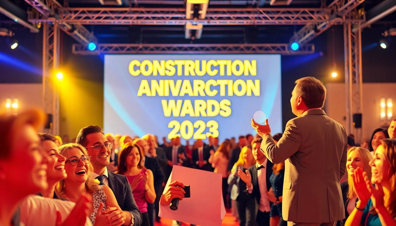 Celebrating Construction awards at a lively ceremony with attendees enjoying the event.