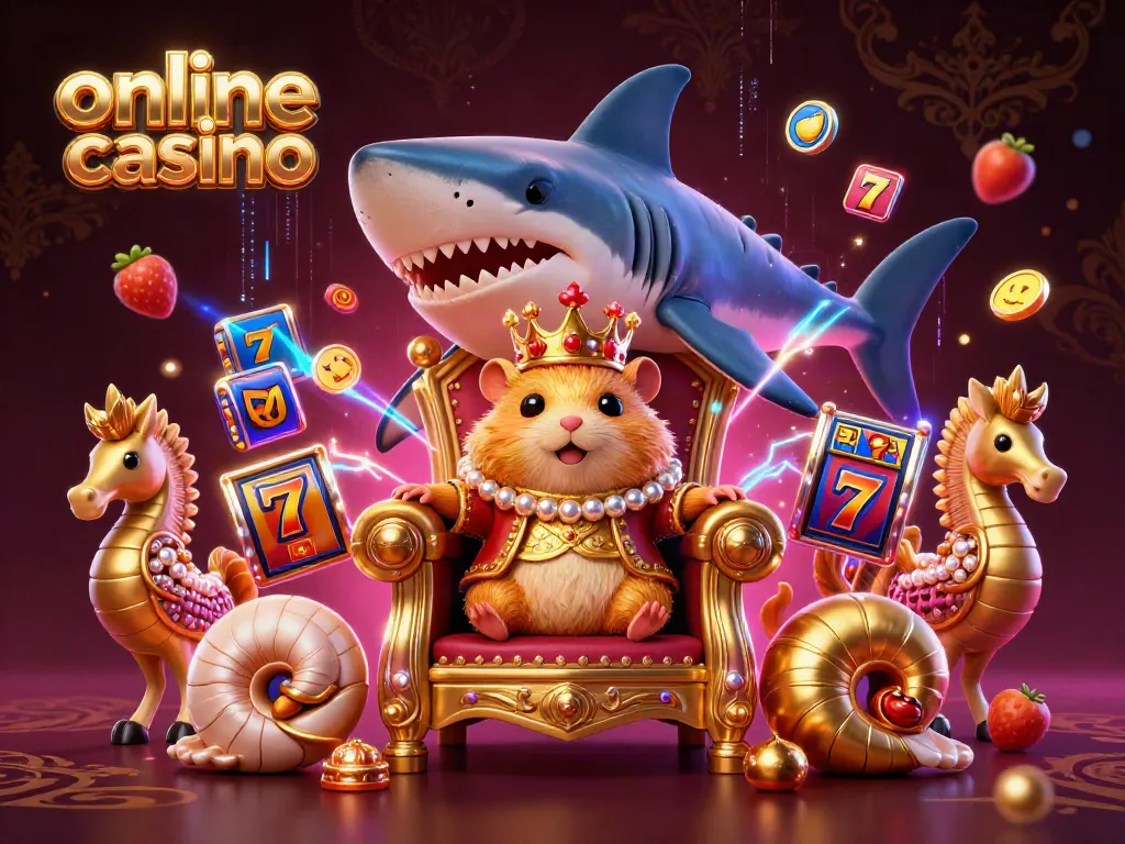 Los juegos en un casino online vibrante donde un rey hámster dorado disfruta de sus riquezas.