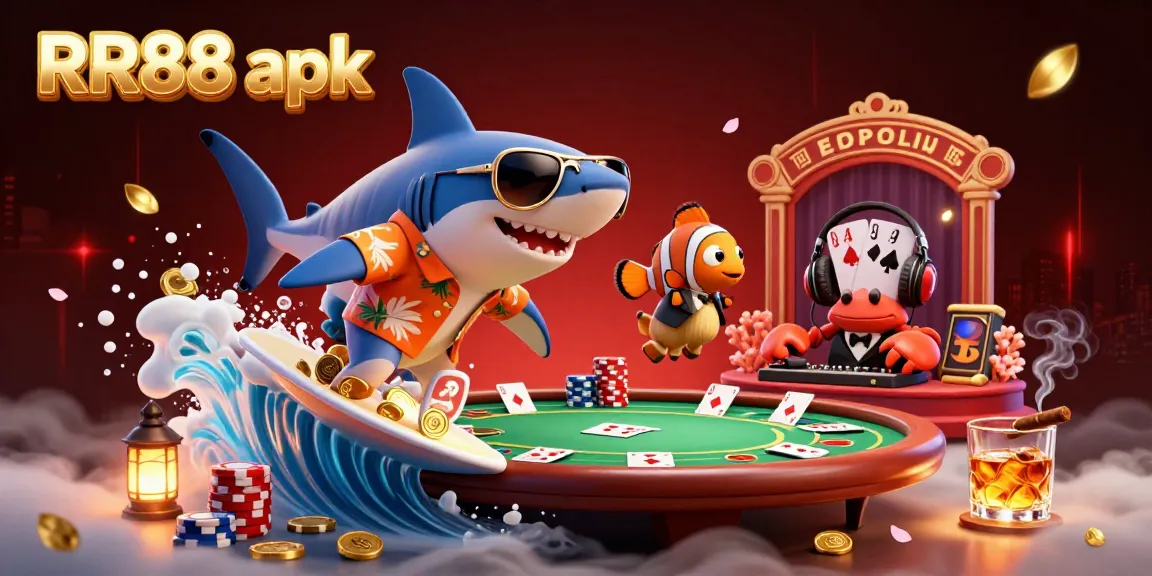 Experience thrilling gameplay with RR88 apk in a vibrant 3D casino scene featuring dynamic characters and gaming elements.