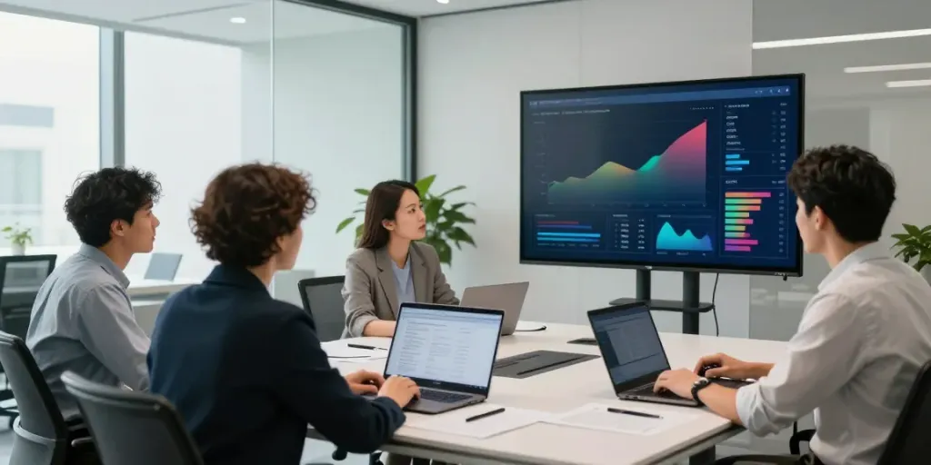 Collaboration in a modern office showcasing fintech solutions analytics.