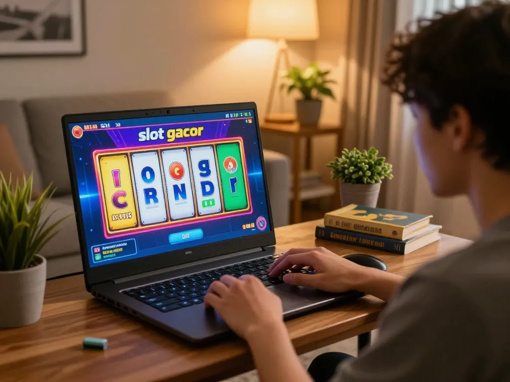 Bergabung dalam permainan slot gacor online dari rumah, menampilkan pengaturan permainan yang imersif dan catatan strategi
