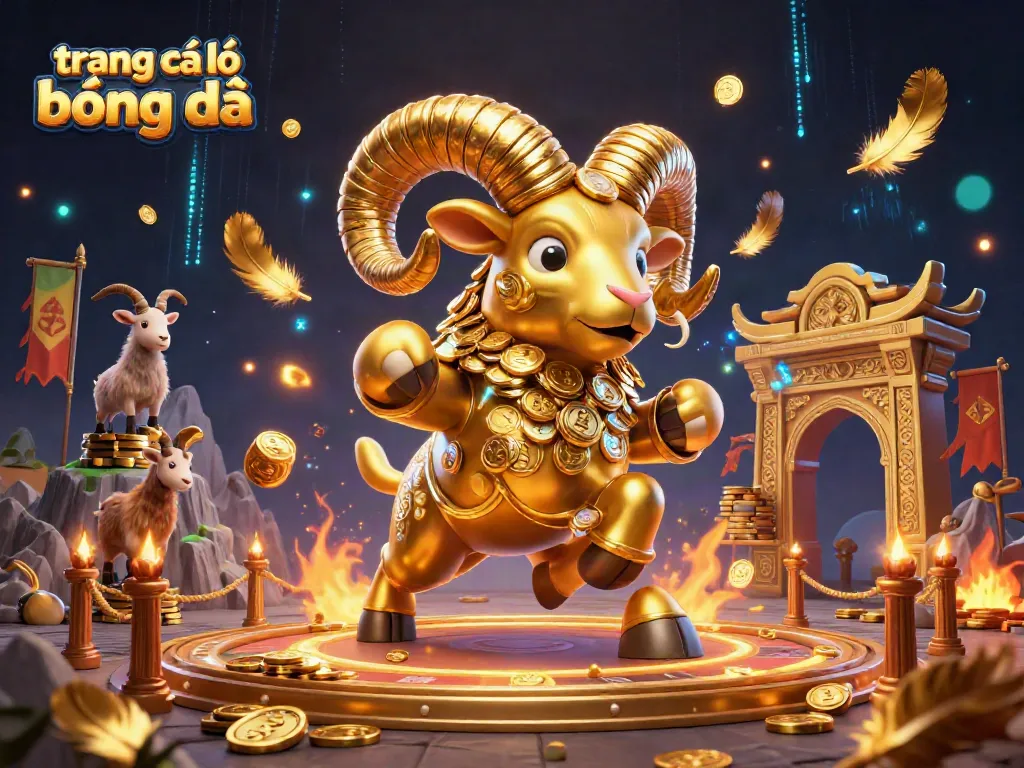 Trang cá độ bóng đâ với hình ảnh một con ram vàng khổng lồ trong đấu trường bóng đá.