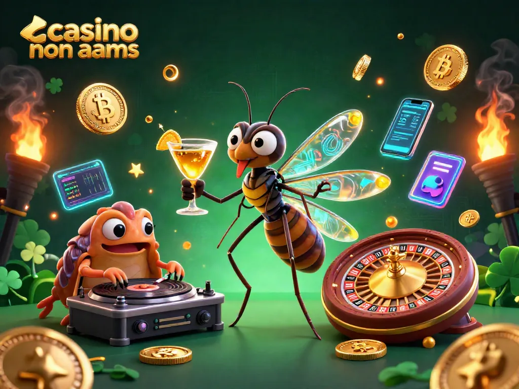 Gioca nei casino non AAMS con un'illustrazione vivace di personaggi e simboli dell'industria