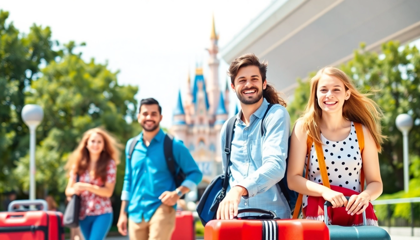 Experience Disneyland Paris airport transfer services with a happy family arriving at the magical destination.