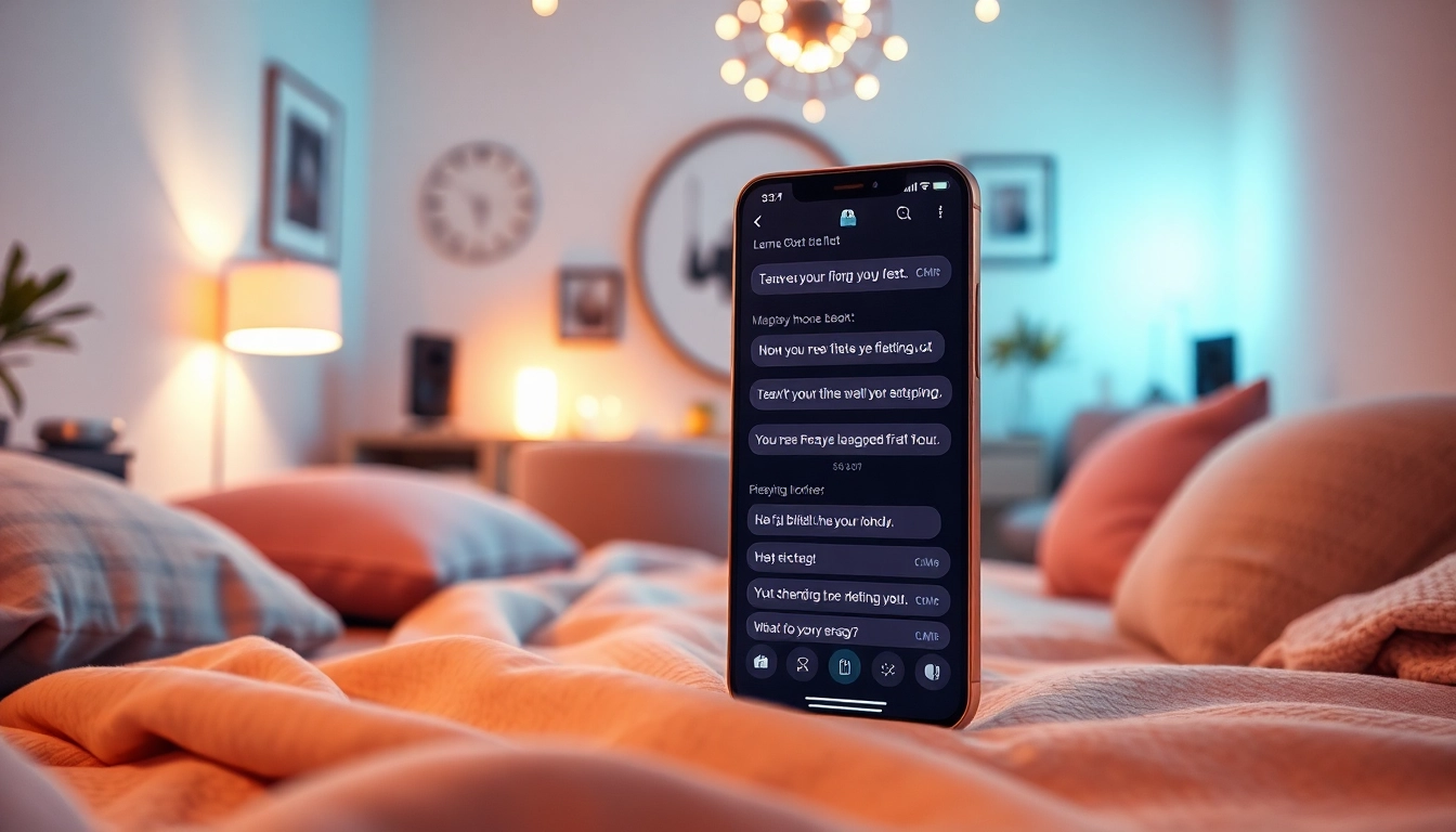 Engaging AI sexting chat interface on a cozy smartphone, showcasing playful conversations.