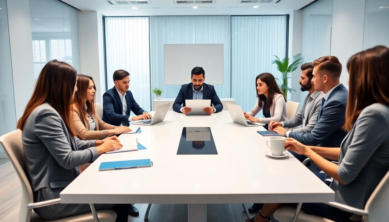 Engaging discussion on USA LLC company registration in a modern business office setting.