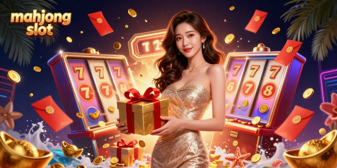 Experience the excitement of mahjong slot with festive elements in this vibrant casino illustration.