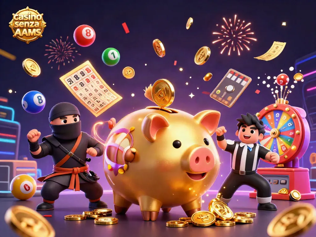 I giocatori vincono nel casino senza AAMS, tra simboli, palloni e carte in un emozionante scenario.
