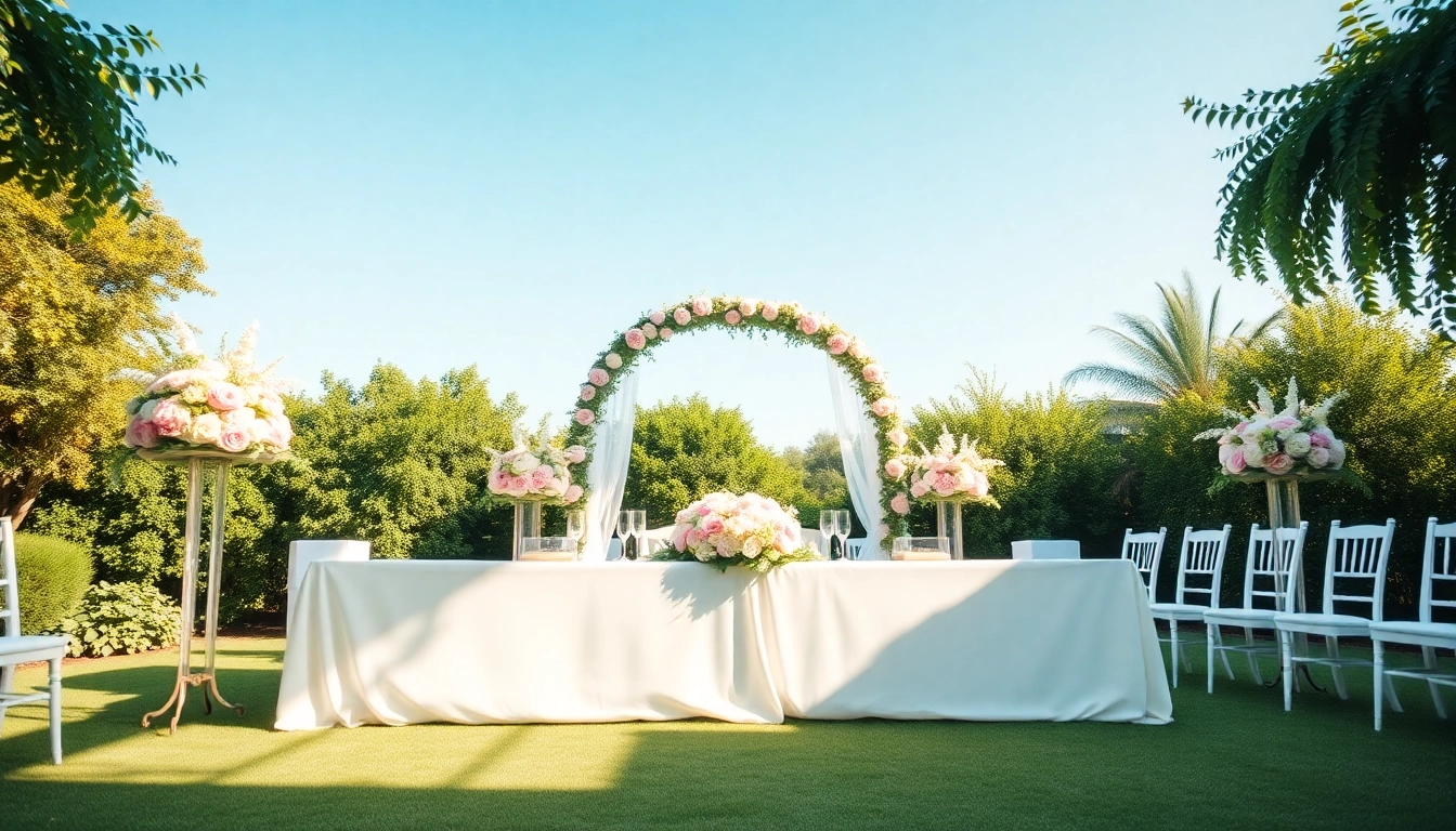 Stunning wedding scene at a Jacksonville Wedding Venue showcasing floral decor and elegant dining setting.