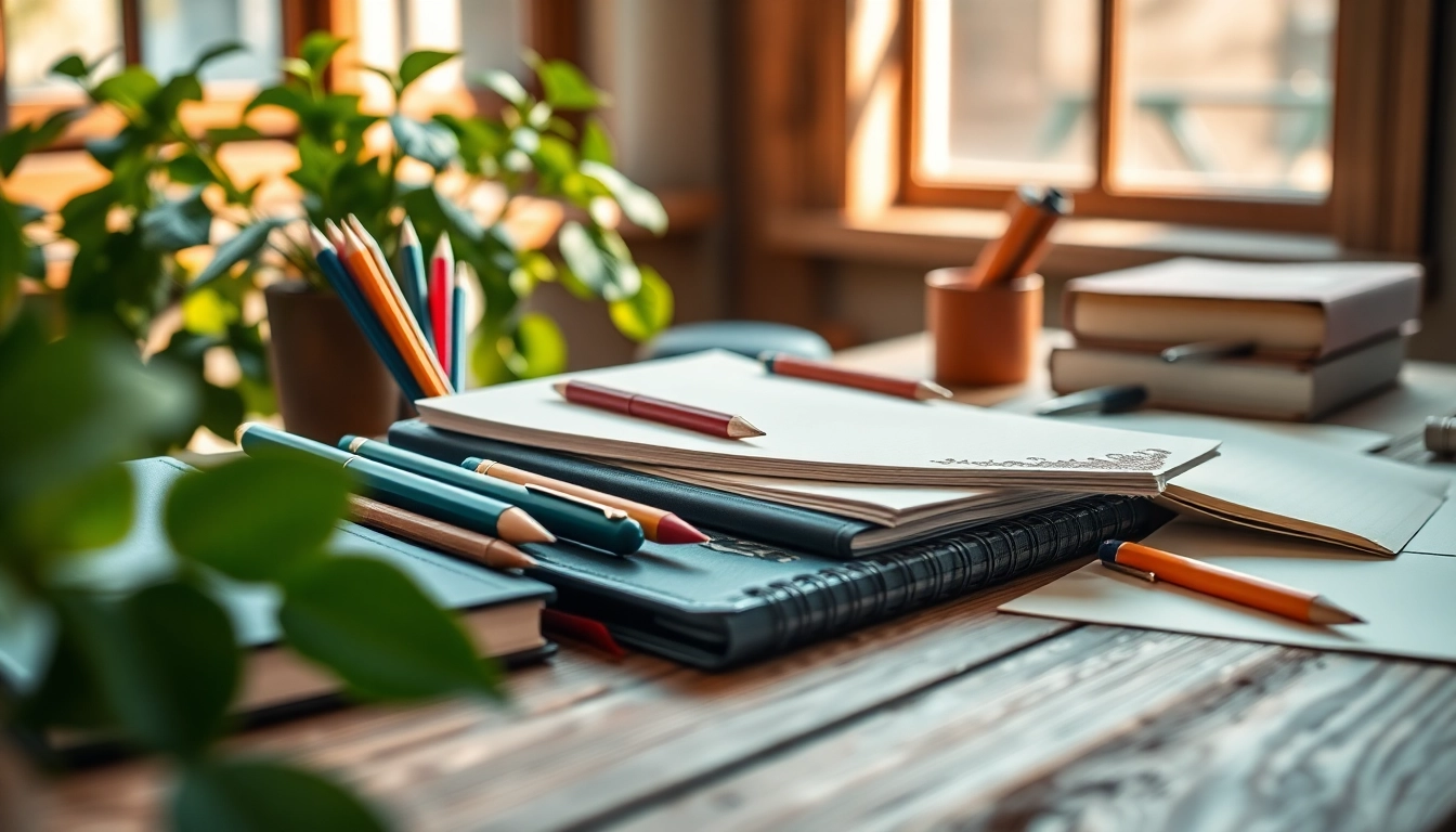 Explore vibrant stationery uk collection on a rustic desk featuring colorful pens and notebooks