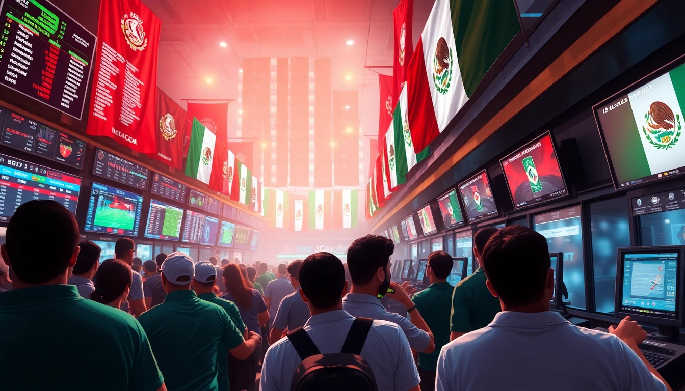 Engaged bettors at the best sports betting sites in Mexico, showcasing excitement and digital odds displays.
