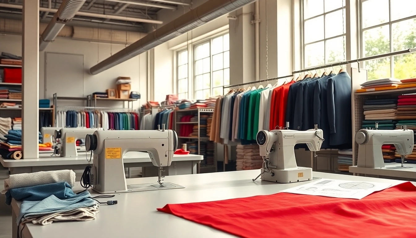 Visualize a Clothing Manufacturer Private Label setting with vibrant textiles and sewing tools for a professional look.