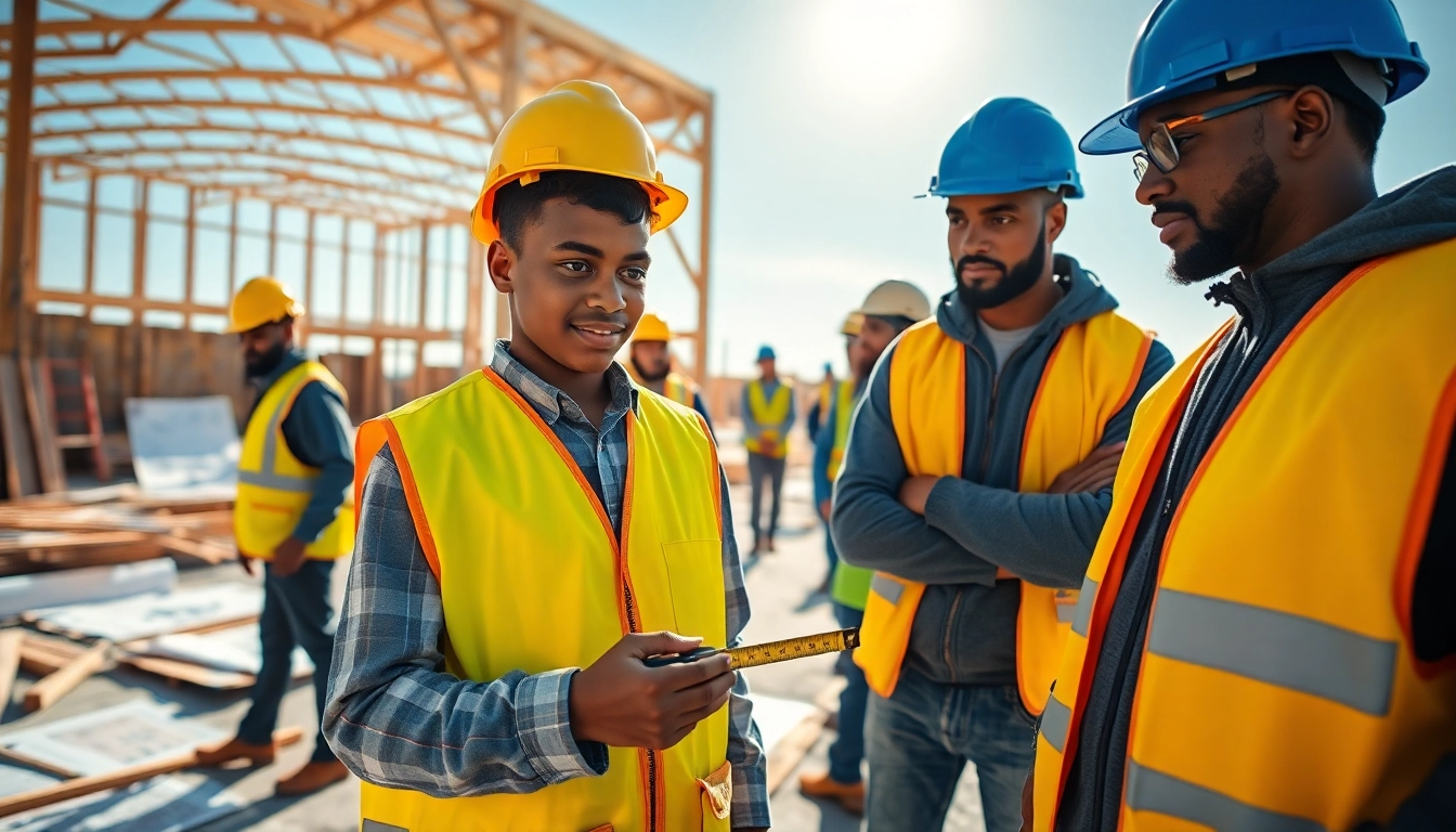 Young apprentices collaborating on construction apprenticeships carolinas job site showcasing teamwork.