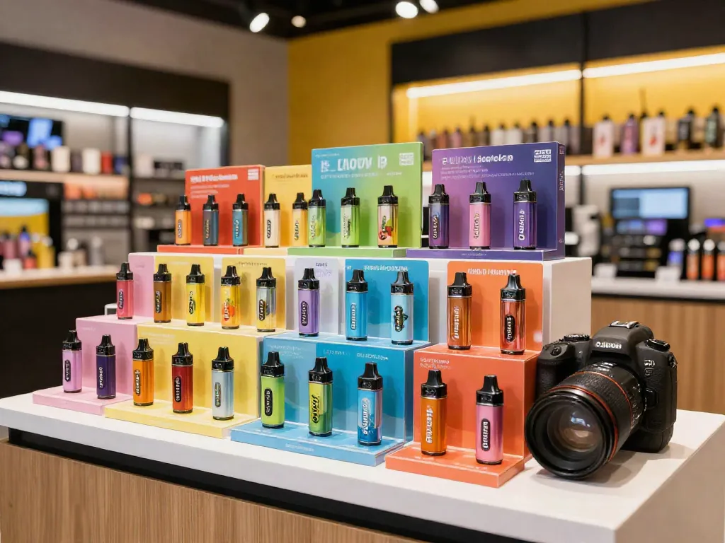 Flum vapes wholesale on display, showcasing vibrant flavors and sleek designs in a modern vape shop.