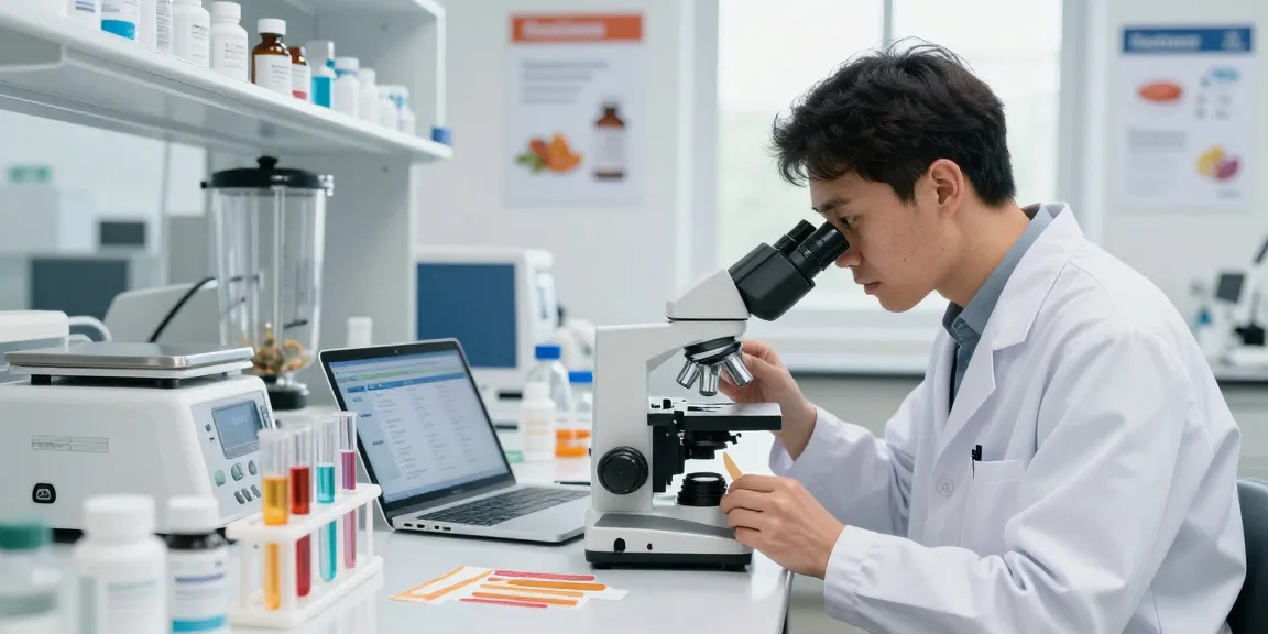 BPC 157 Benefits highlighted in a modern lab with scientist analyzing layered buccal strips.