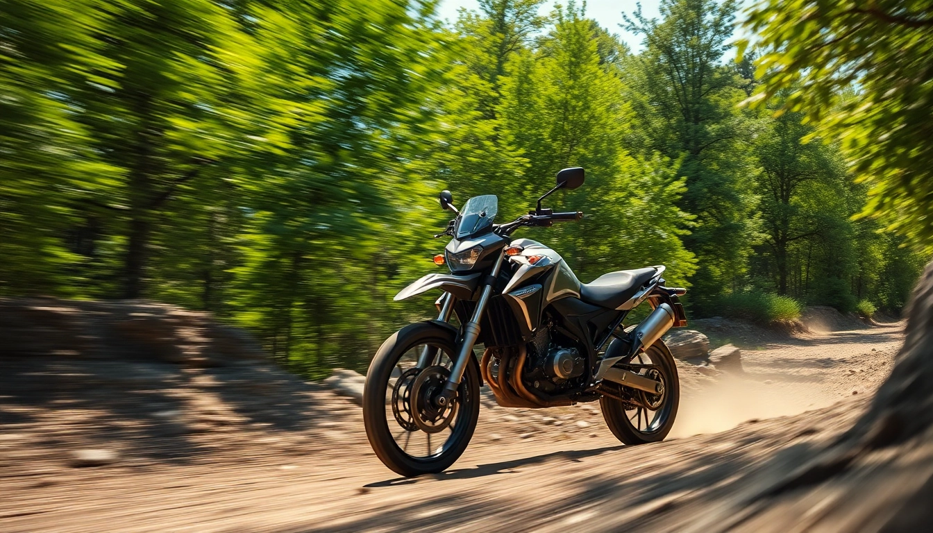 Riding a dual sport street legal motorcycle on a rugged trail, showcasing versatility and adventure.