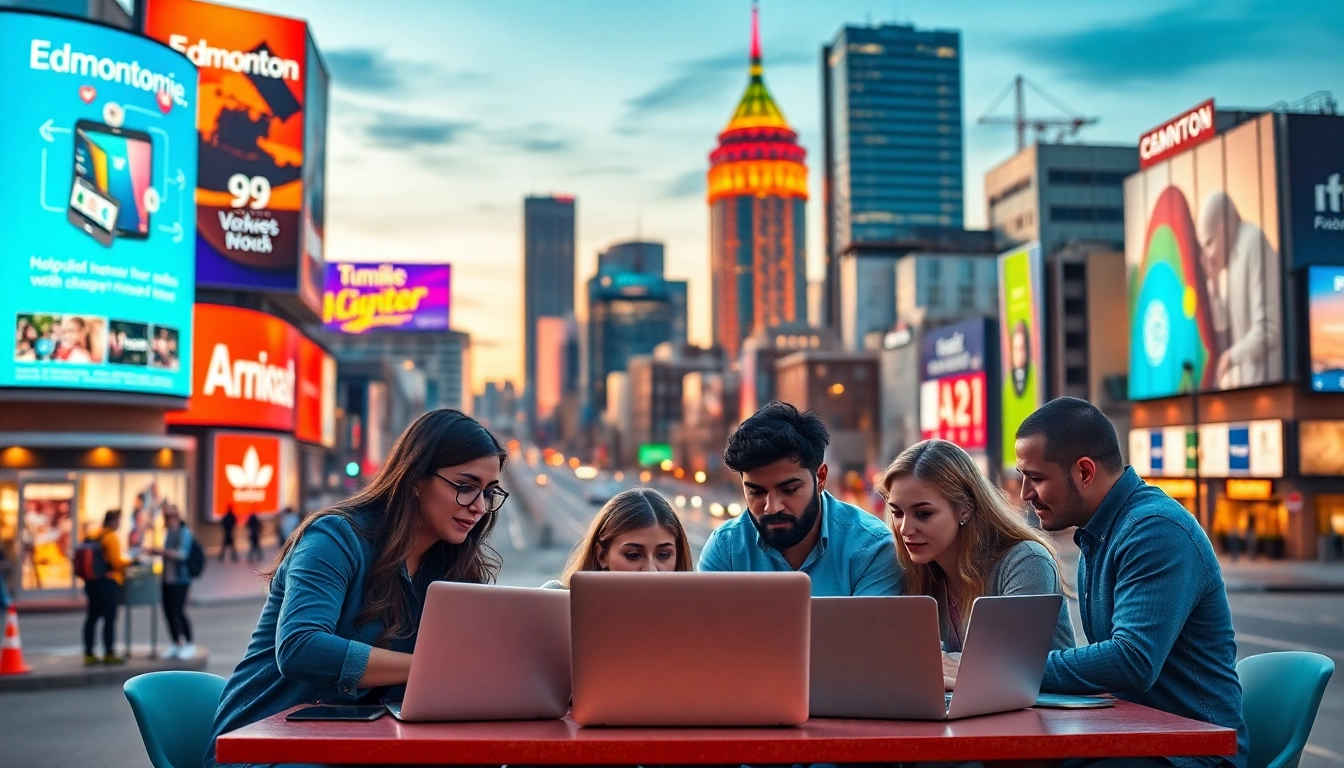Boosting online marketing edmonton with collaborative marketing strategies in a vibrant cityscape.