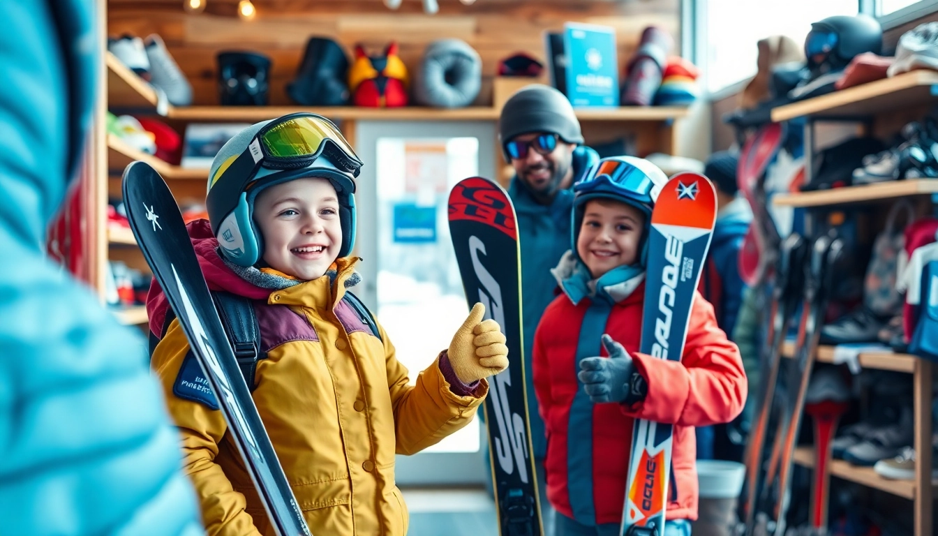 Engaging moment in junior ski trade-in program sudbury, ma with a young skier handing over gear.