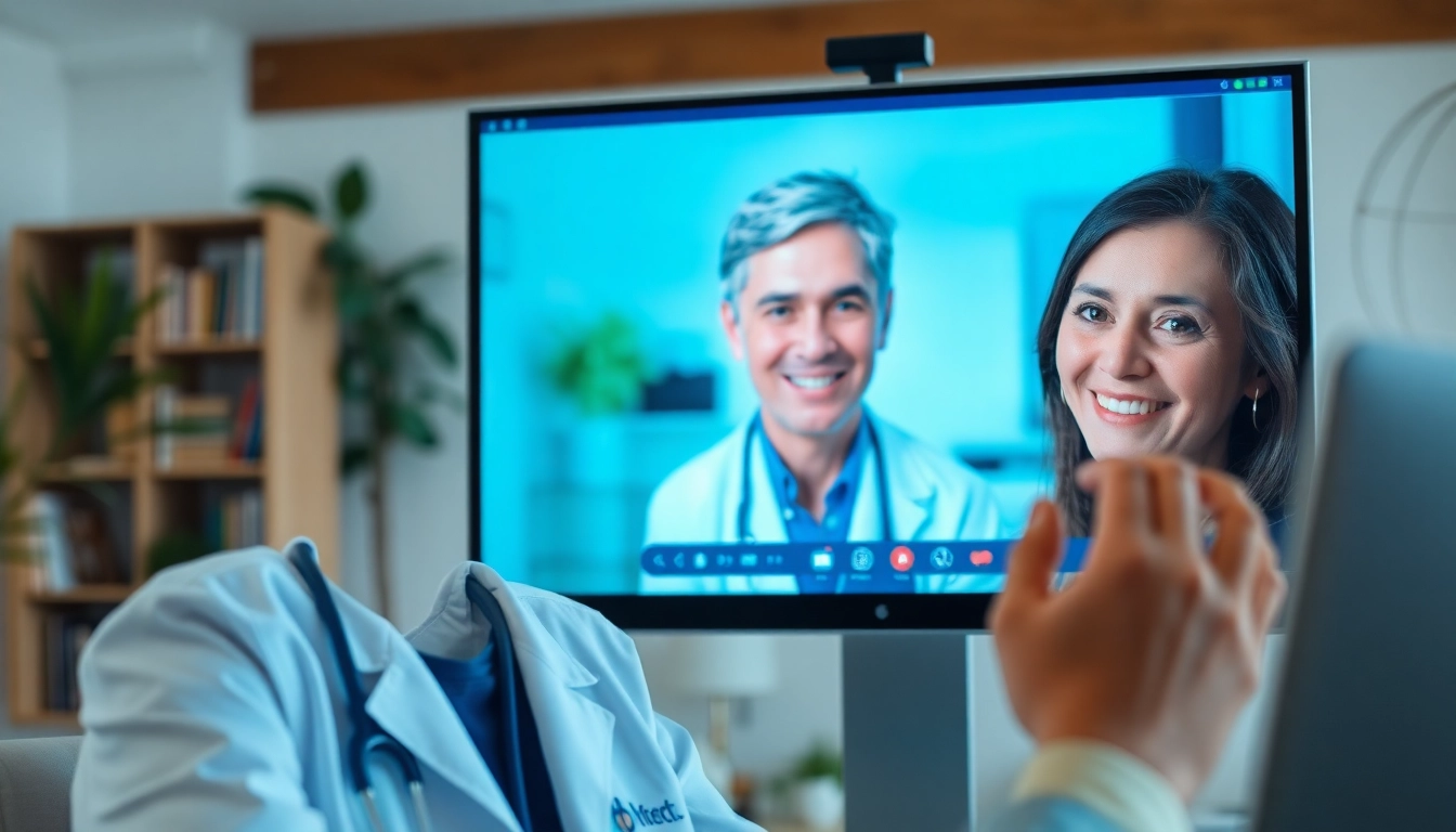 Engage in a chat with a doctor online now through a video consultation in a bright, professional setting.