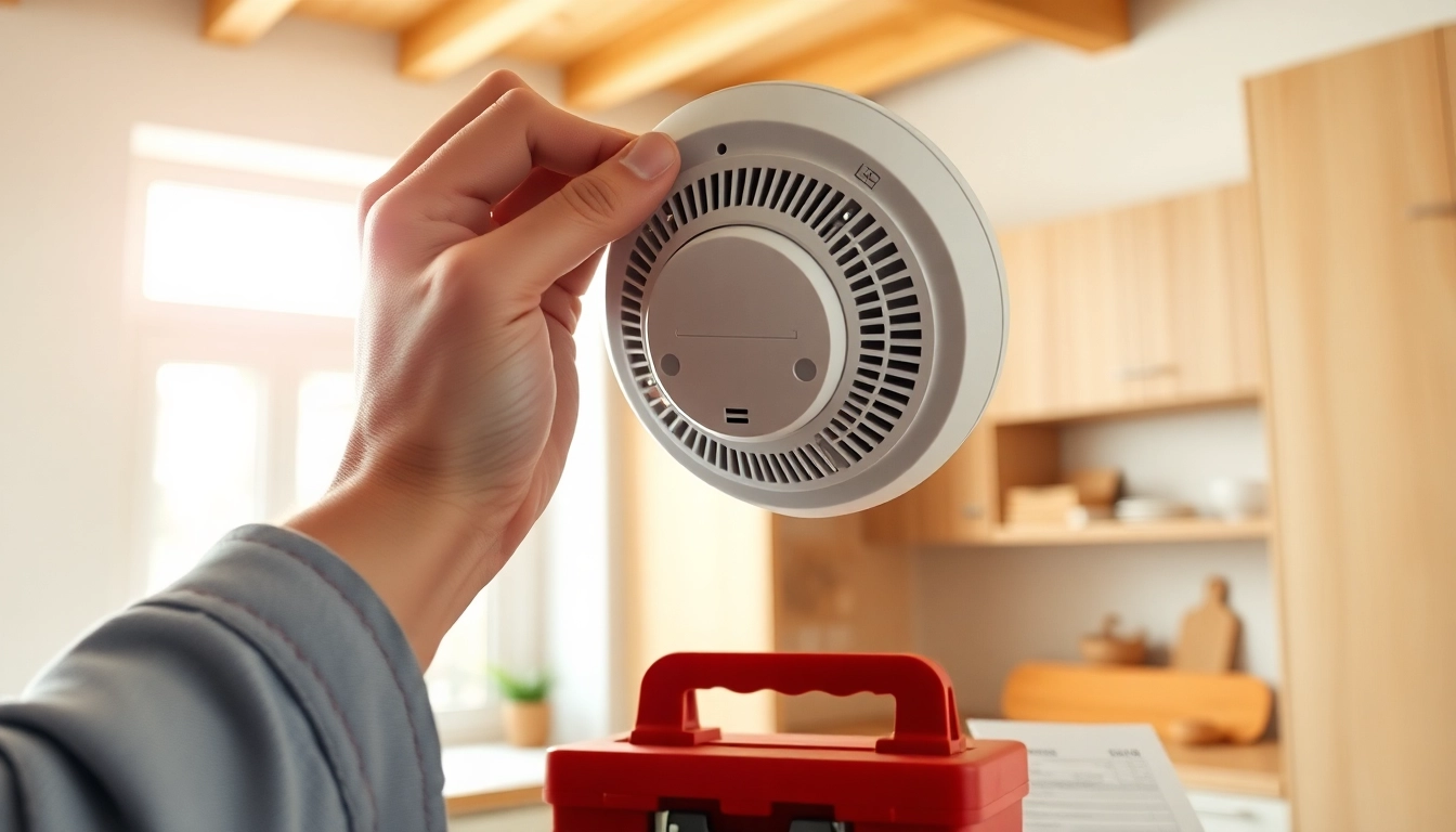 Replace the smoke detector battery safely in a well-lit home environment.