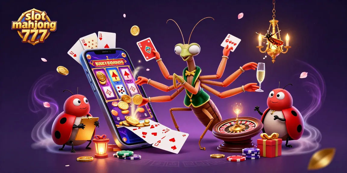 Engage with slot mahjong 777 through a lively cartoon casino scene complete with vibrant game elements.