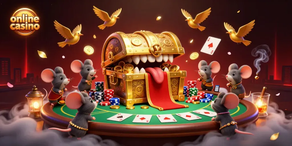 Juega en un casino online con una ilustración 3D mostrando una escena vibrante y emocionante de acción de juego.