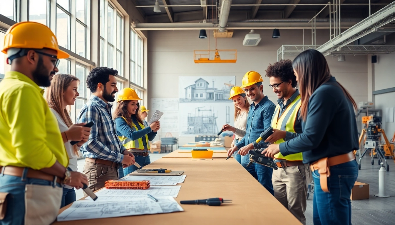 Engaged trainees participating in construction training programs in a modern facility.