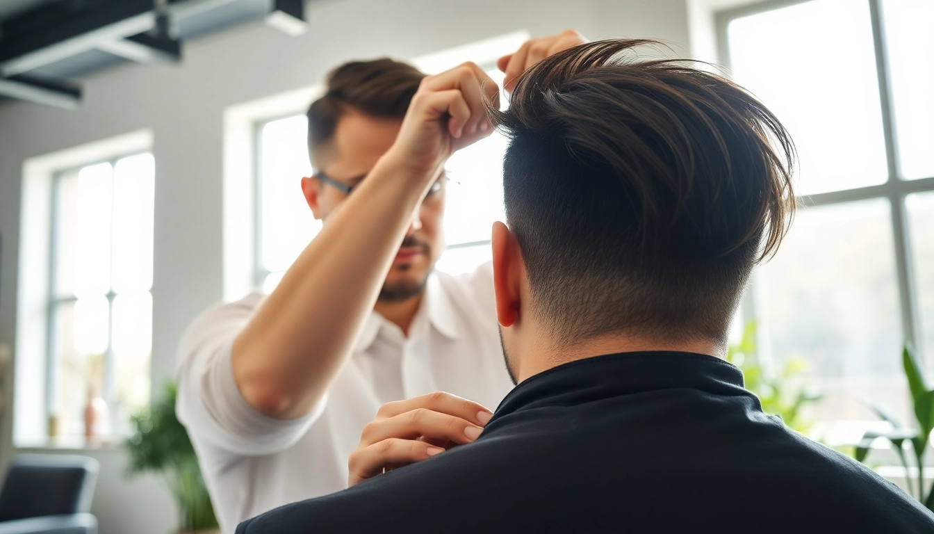 Ace of Fades 212 specialist fitting a custom hair system in a modern studio.