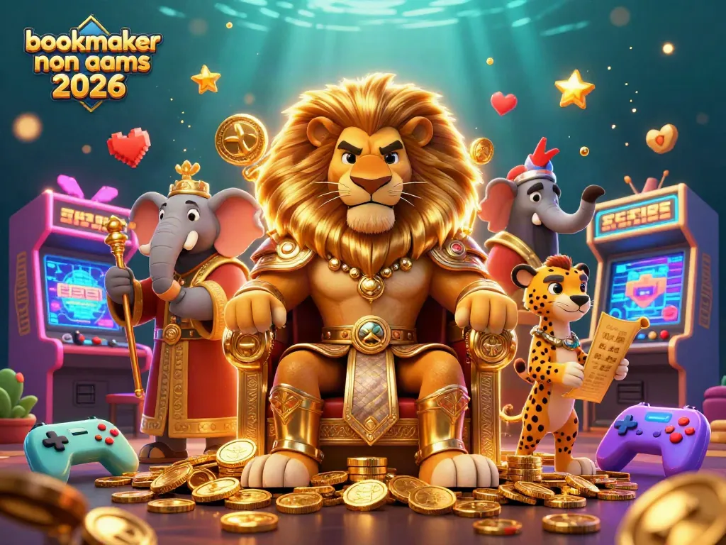 Immagine di bookmaker non AAMS 2026 con un re leone e un elefante saggio in un casinò vibrante.