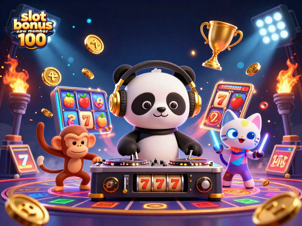Experience high-energy fun with the slot bonus new member 100 in this vibrant casino scene.