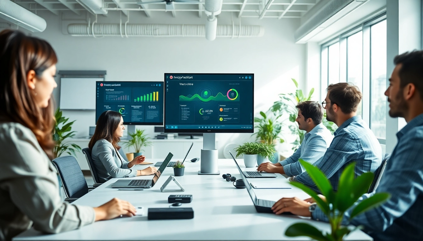 Showcasing enterprise assistant software in a collaborative workspace with engaged team members.