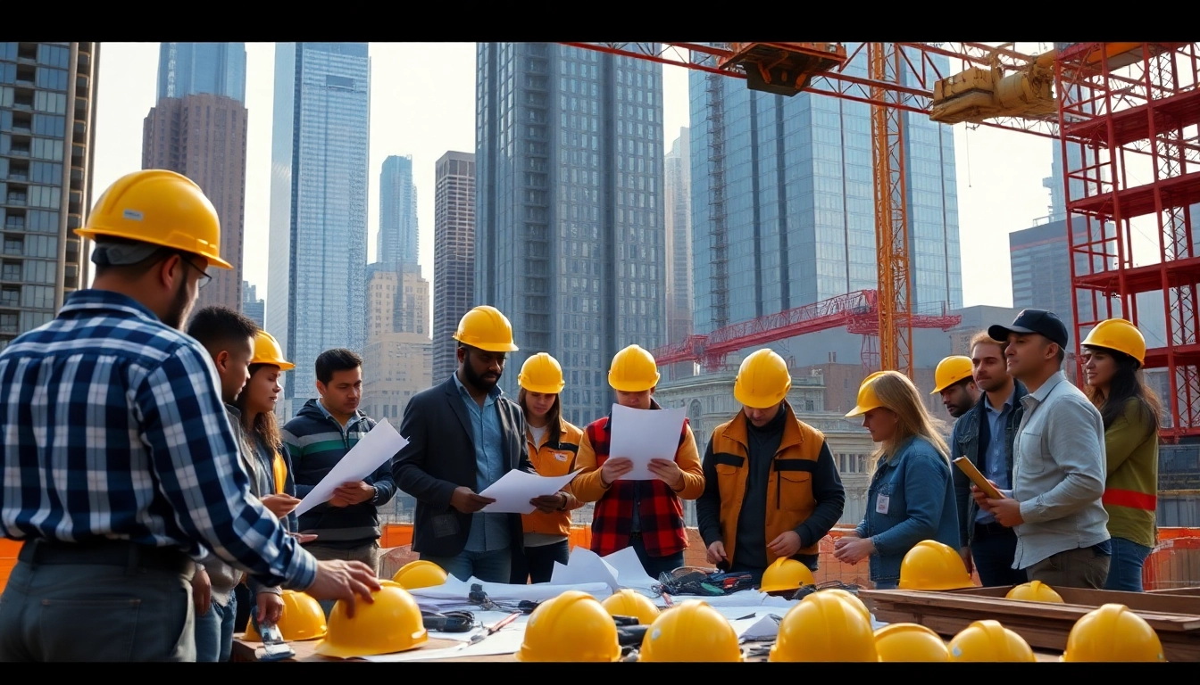 New York City General Contractor overseeing a bustling construction site in Manhattan.