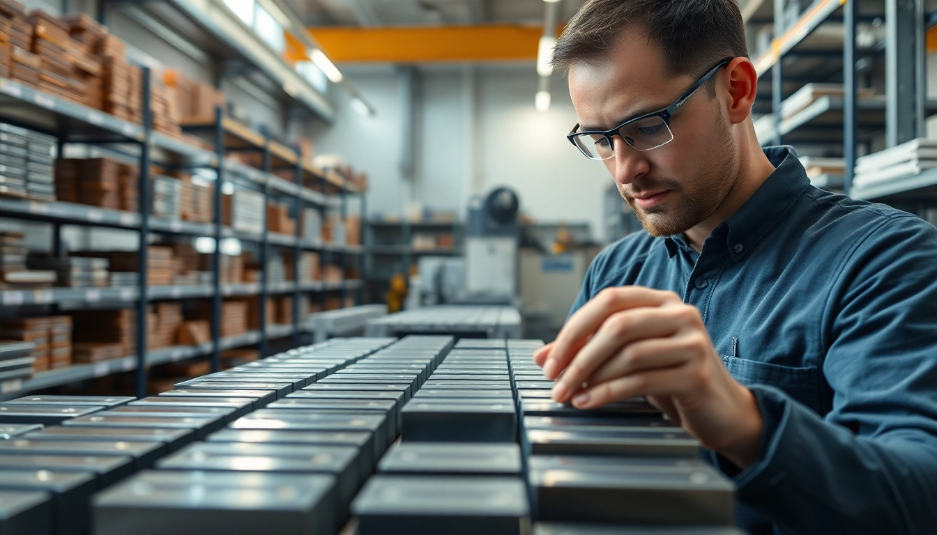 Showcase the precision of a ferrite magnets manufacturer in china through a worker inspecting high-quality magnets.