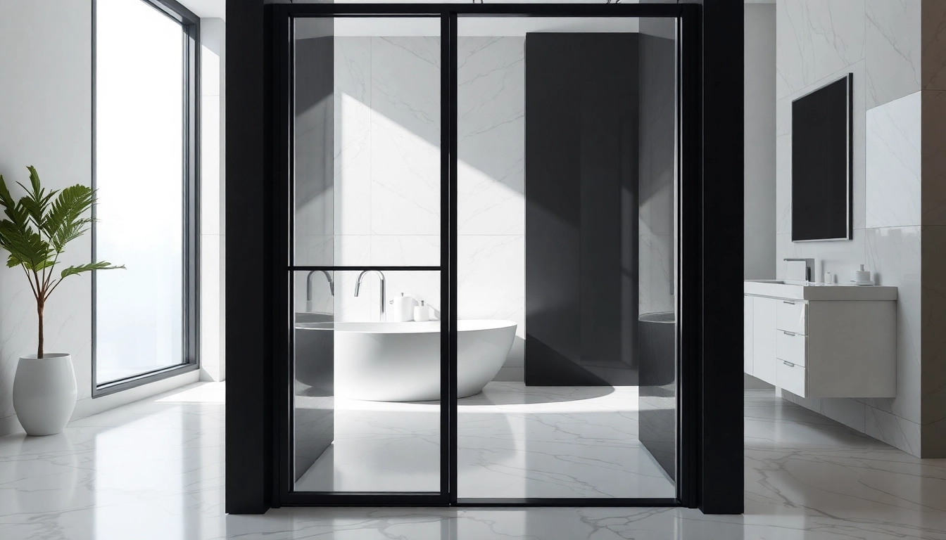 Install a stylish black frame shower door in your bathroom design for a sleek look.