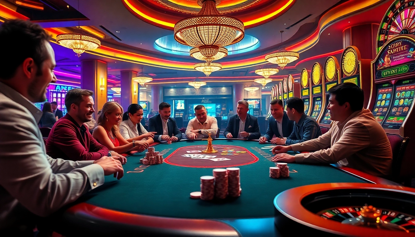 NK88 poker game with players focusing on strategy and winning, vibrant casino atmosphere.