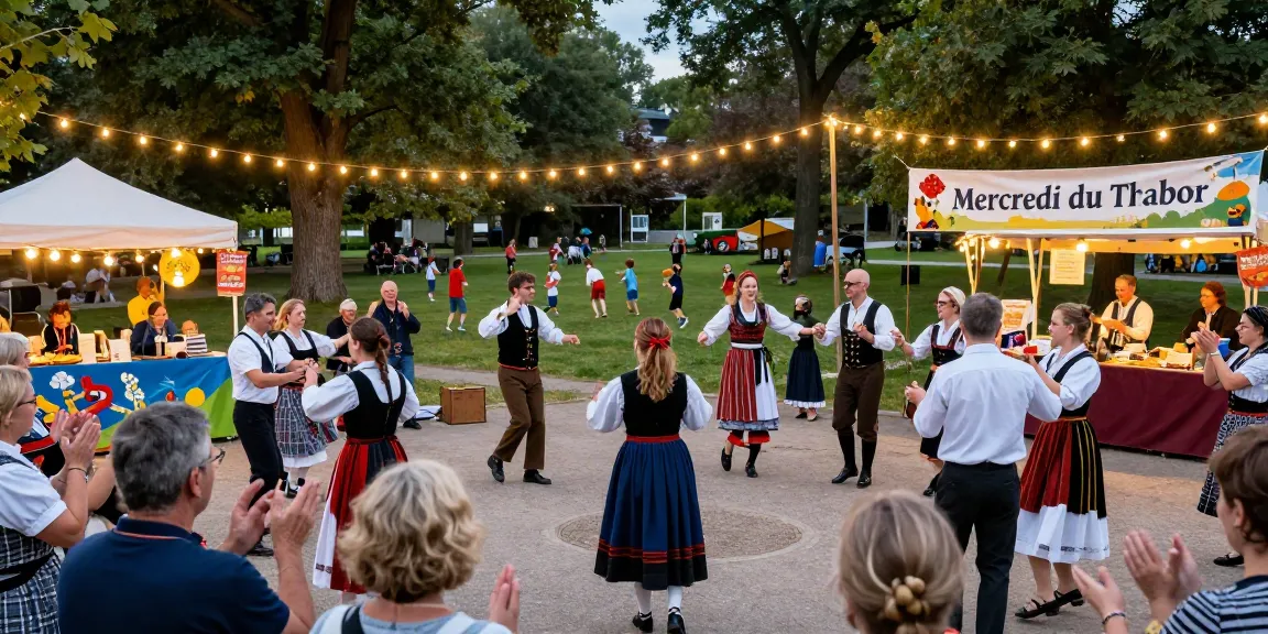 Breton festival scene showcasing m98 ทางเข้า cultural celebrations in vibrant park with traditional dance and music.
