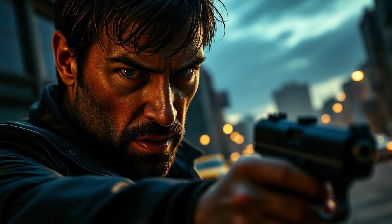 Hero faces danger in a gritty urban setting, capturing the essence of Clean action thriller.