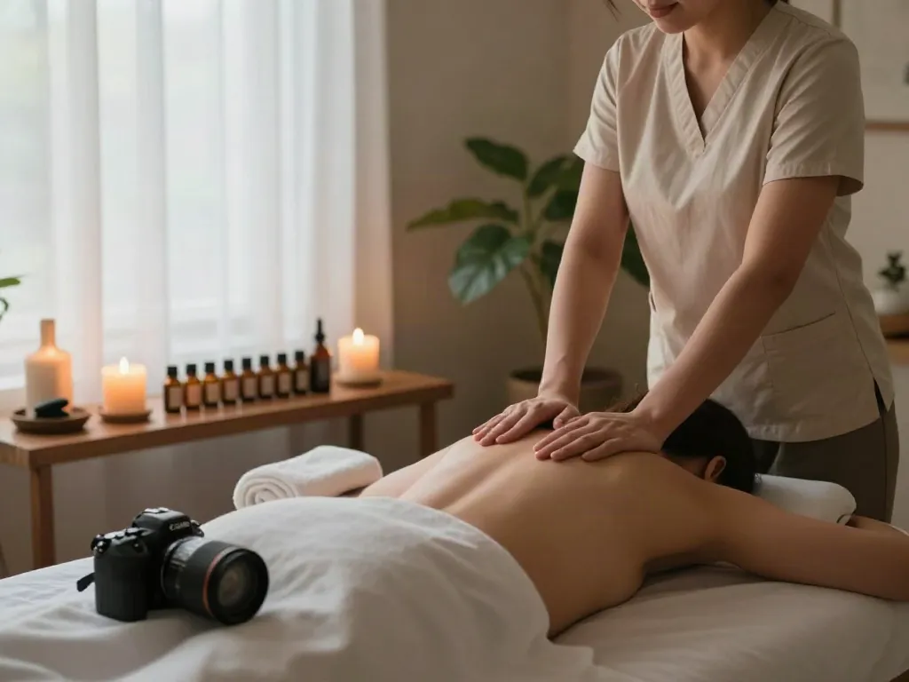 Experience the comfort of 구의동출장마사지 in a tranquil therapy room with soothing ambiance and natural elements.