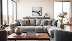 Stylish sofa beds enhancing a modern living room's aesthetic with bright, inviting decor.