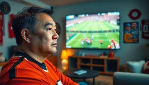 스포츠중계를 시청하는 주목받는 시청자와 함께하는 역동적인 장면